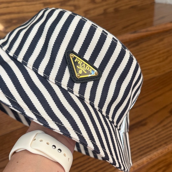 Prada Kids Striped Bucket Hat in Navy and Cream - Picture 9 of 9